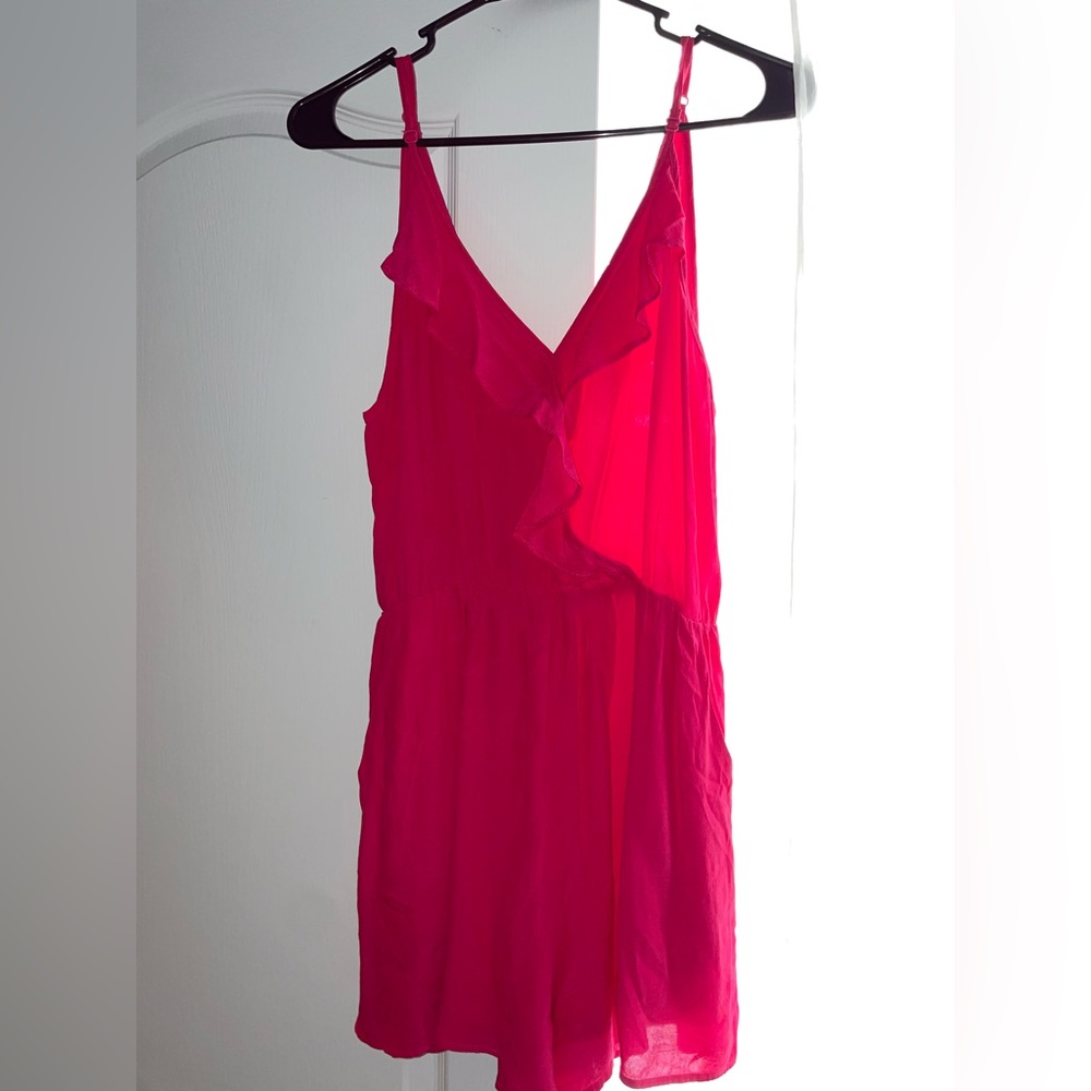 Hot pink ruffle romper size M